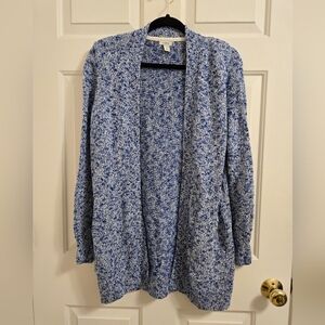 L.L. Bean Women's Cable Knit Blue And White 100% Cotton Cardigan Size Small